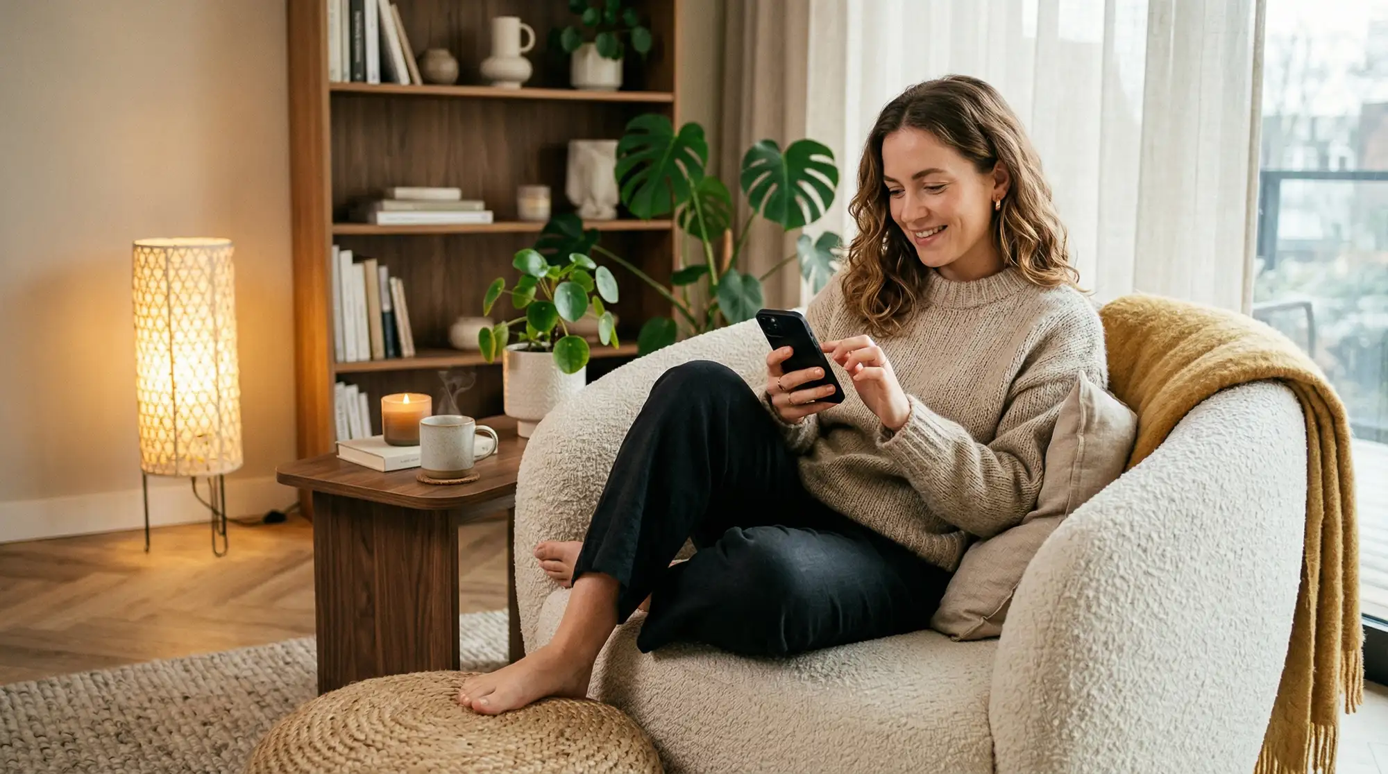 Woman calling a free 60 minute chat line